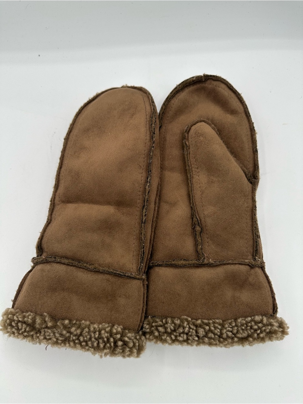 LL Bean Brown Polyester Soft Mitten Women S-M Sherpa Fleece Lined AA24